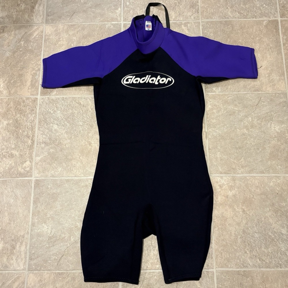 Gladiator Wetsuit Adult Medium Black Purple Shorty Spring Suit Neoprene USA Made